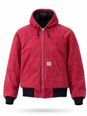 Carhartt J140 RED Jacket Men's S Quilted Hooded Bomber Made in USA Union Made